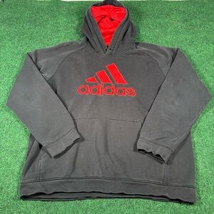 Adidas Men's Black And Red Fleece Pullover Hoodie Size XL